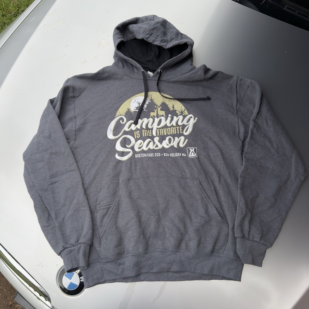 Gray Hoodie BOSTON/CAPE COD KOA HOLIDAY MA Camping Is My Favorite Print SZ M